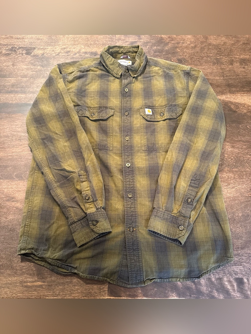 Carhartt Olive-Green Plaid Work Shirt Button Down